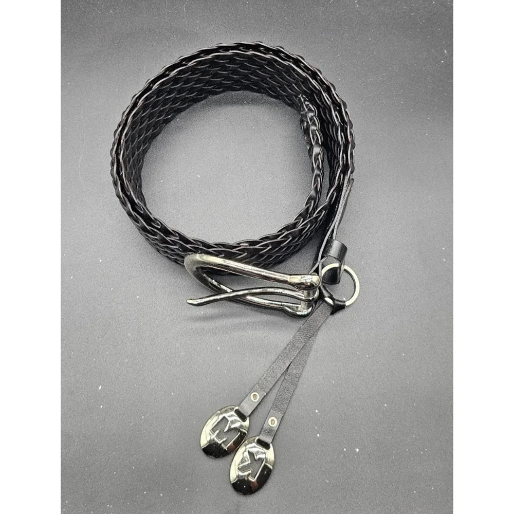 Michael Kors Leather Woven Belt Medium Silver Buckle 553633